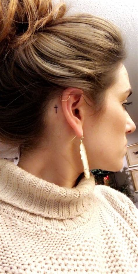 behind the ear tattoos|cross behind ear tattoo female.